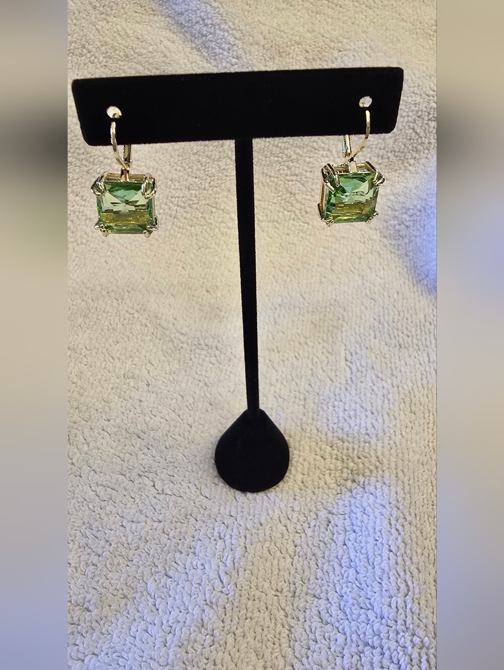 Swarovski Gold-Tone Earrings with Green Emerald-Cut Stones